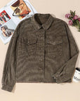 Dark Slate Gray Snap Down Pocketed Collared Neck Jacket