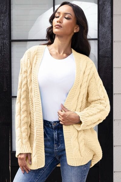 Black Open Front Cable-Knit Cardigan