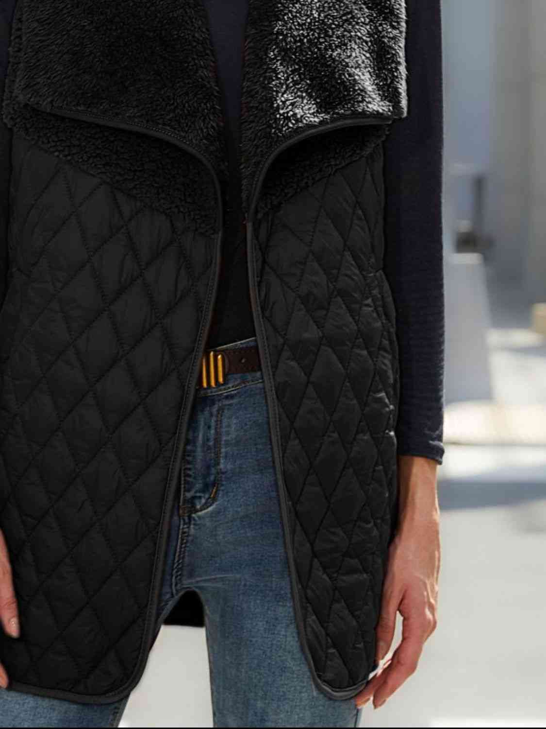 Black Open Front Collared Vest