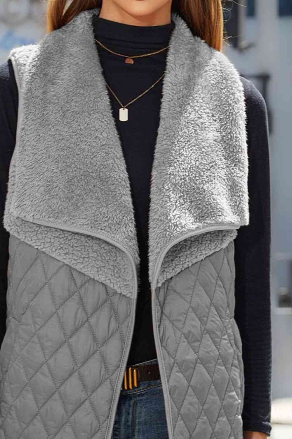 Slate Gray Open Front Collared Vest