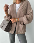 Gray Open Front Dropped Shoulder Cardigan