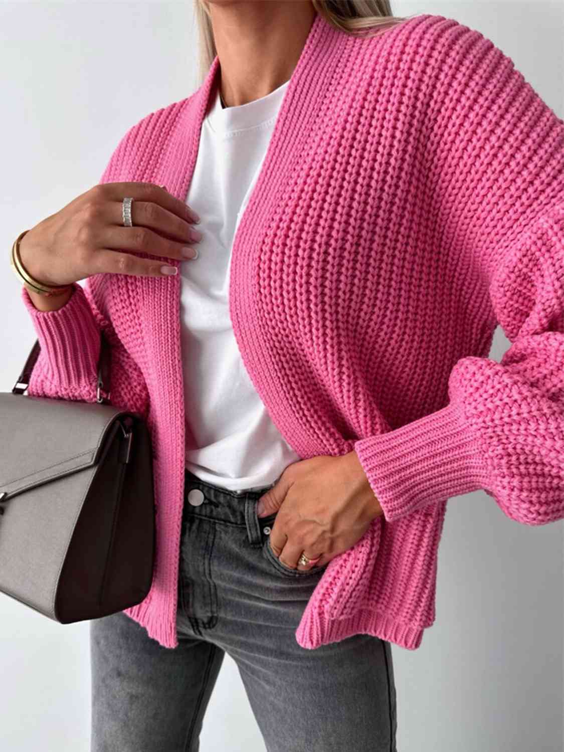 Pale Violet Red Open Front Dropped Shoulder Cardigan