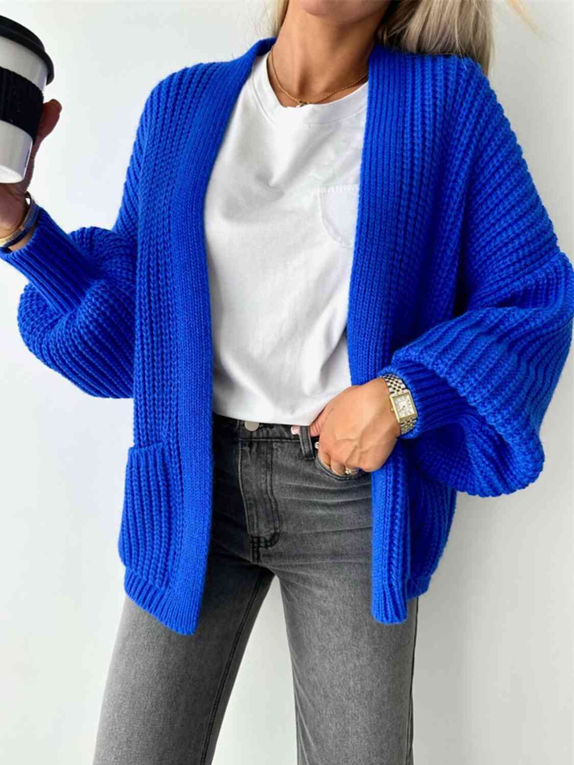 Midnight Blue Open Front Dropped Shoulder Cardigan