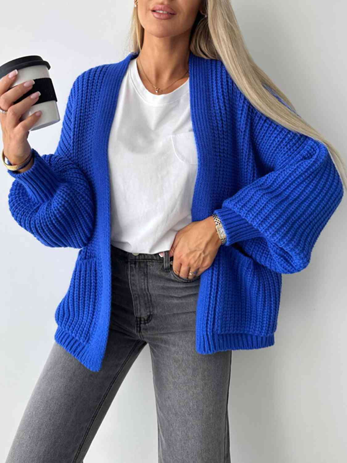 Midnight Blue Open Front Dropped Shoulder Cardigan