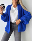 Midnight Blue Open Front Dropped Shoulder Cardigan