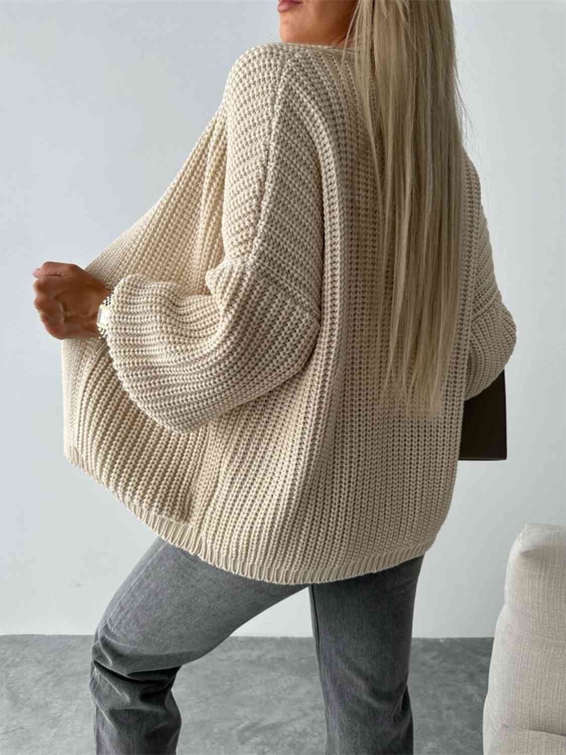 Gray Open Front Dropped Shoulder Cardigan