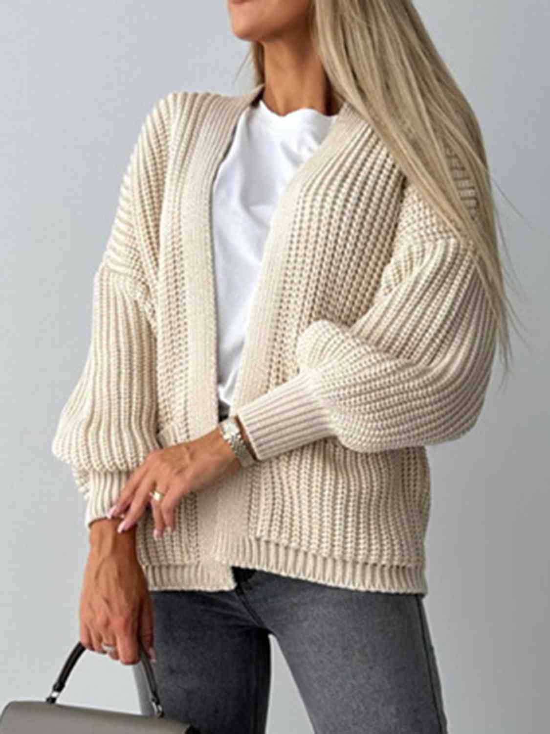 Gray Open Front Dropped Shoulder Cardigan