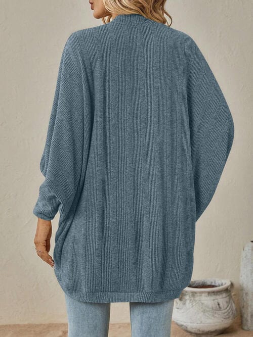 Dim Gray Open Front  Dropped Shoulder Cardigan