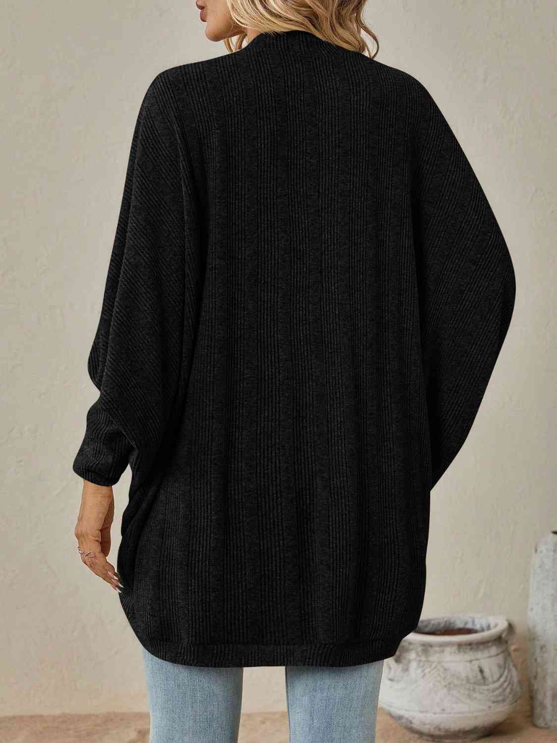 Dark Gray Open Front  Dropped Shoulder Cardigan