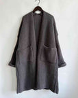 Dark Slate Gray Open Front Long Sleeve Cardigan with Pockets