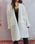 Dark Gray Open Front Long Sleeve Cardigan with Pockets