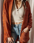 Saddle Brown Open Front Pocketed Dropped Shoulder Cardigan