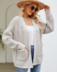 Gray Open Front Raglan Sleeve Pocketed Cardigan