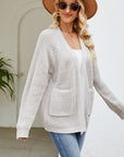 Gray Open Front Raglan Sleeve Pocketed Cardigan