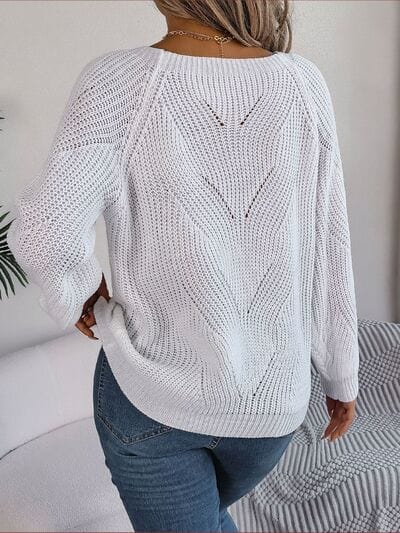 Gray Openwork Buttoned Square Neck Sweater