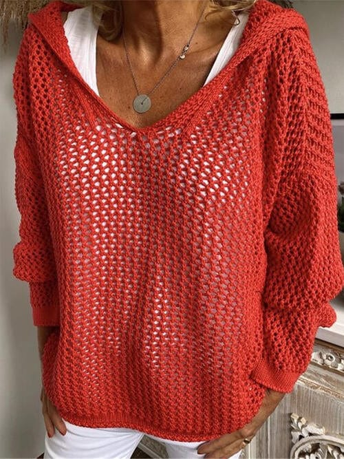 Sienna Openwork Hooded Long Sleeve Sweater