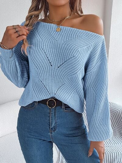 Gray Openwork Long Sleeve Sweater