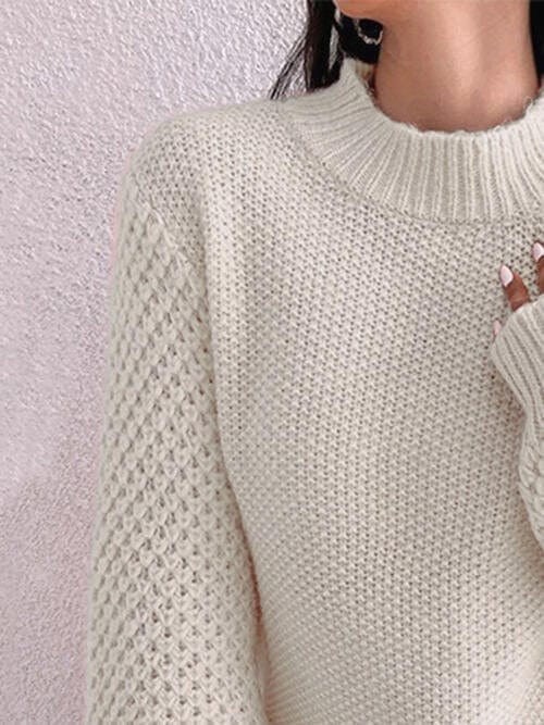 Gray Openwork Mock Neck Long Sleeve Sweater