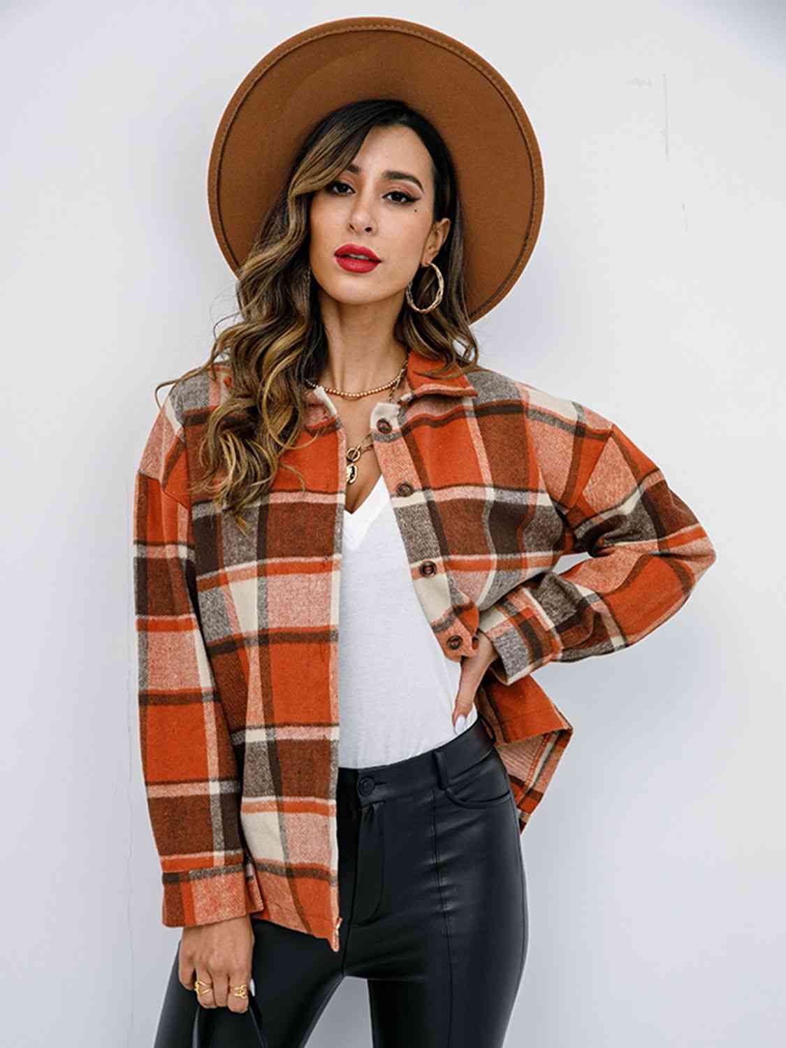 Light Gray Plaid Button Up Collared Neck Jacket