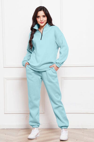 Lavender Half Zip Long Sleeve Sweatshirt and Pants Set