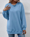 Light Slate Gray Round Neck Drop Shoulder Long Sleeve Sweatshirt