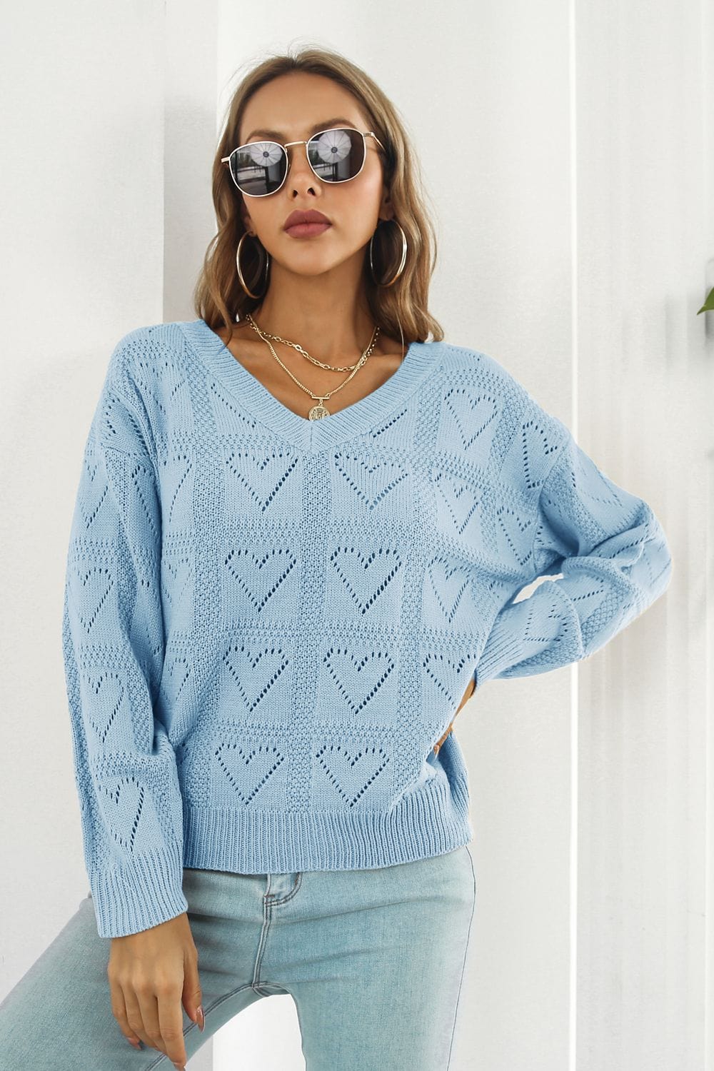 Light Gray V-Neck Drop Shoulder Sweater