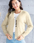 Light Gray Cable-Knit Button Up Dropped Shoulder Cardigan