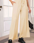 Light Gray Drawstring Wide Leg Pants with Pockets