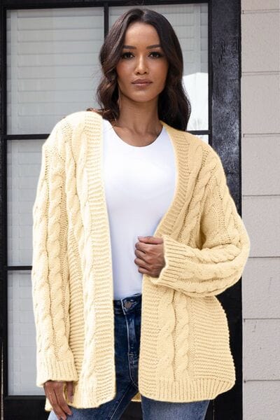 Light Gray Open Front Cable-Knit Cardigan