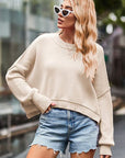 Gray Round Neck Drop Shoulder Long Sleeve Sweater