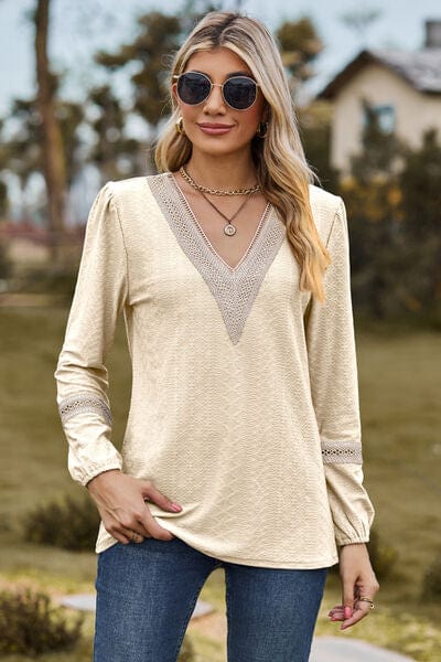 Gray V-Neck Long Sleeve T-Shirt