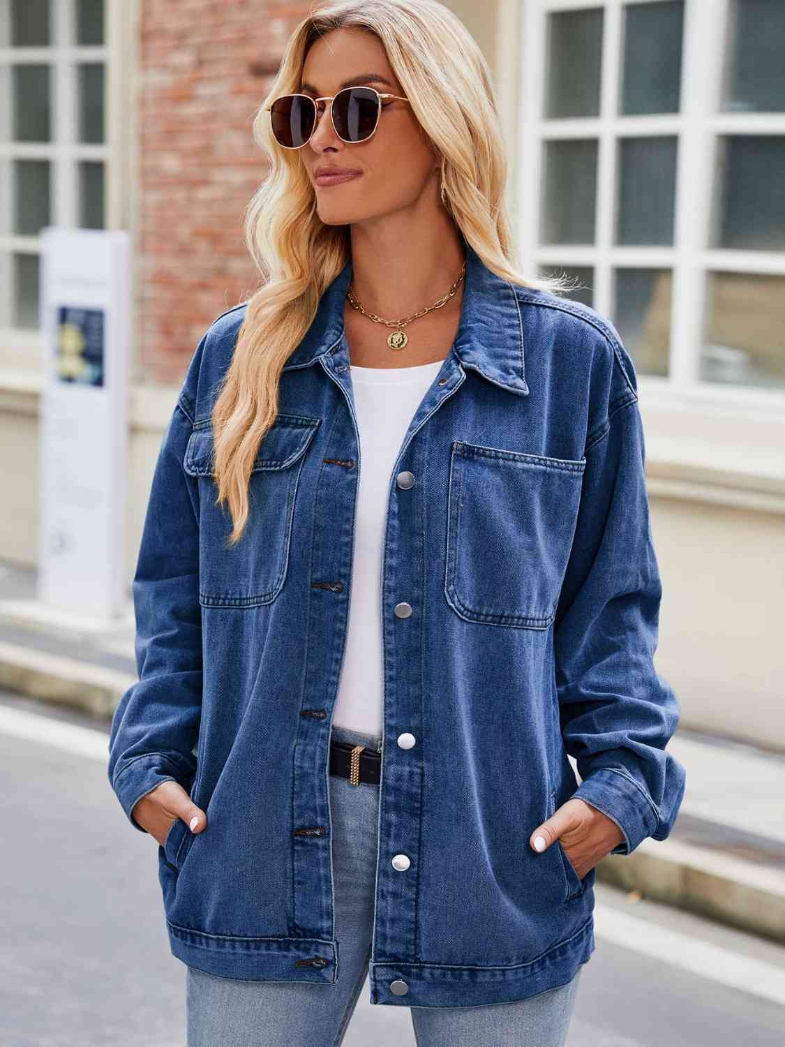 Gray Button Up Denim Jacket with Pockets