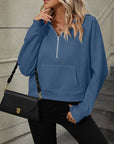 Dim Gray Raglan Sleeve Zip-Up Hoodie with Pocket