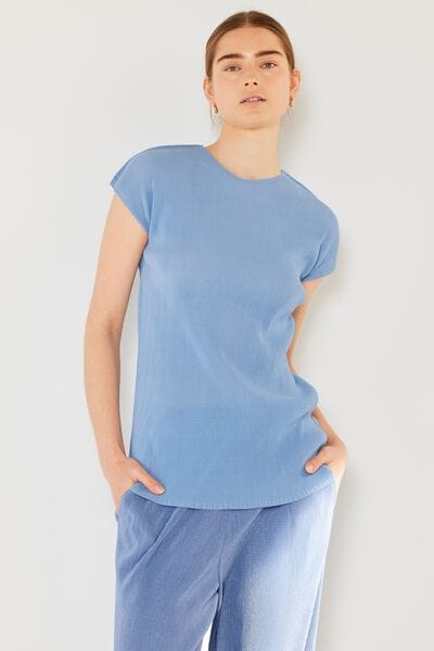 Light Gray Marina West Swim Rib Pleated Cap Sleeve Top