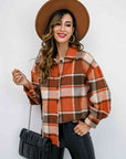 Light Gray Plaid Button Up Collared Neck Jacket