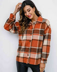 Light Gray Plaid Button Up Collared Neck Jacket