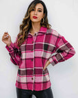 Light Gray Plaid Button Up Collared Neck Jacket