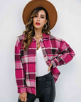 Light Gray Plaid Button Up Collared Neck Jacket