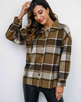 Black Plaid Button Up Collared Neck Jacket