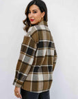 Light Gray Plaid Button Up Collared Neck Jacket