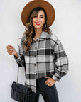 Light Gray Plaid Button Up Collared Neck Jacket