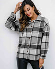 Light Gray Plaid Button Up Collared Neck Jacket