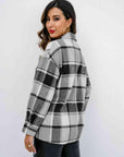 Light Gray Plaid Button Up Collared Neck Jacket