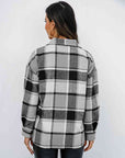 Light Gray Plaid Button Up Collared Neck Jacket