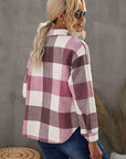 Dim Gray Plaid Button Up Dropped Shoulder Jacket