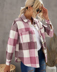 Dim Gray Plaid Button Up Dropped Shoulder Jacket