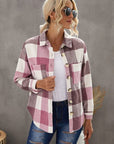 Dim Gray Plaid Button Up Dropped Shoulder Jacket