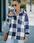 Slate Gray Plaid Button Up Dropped Shoulder Jacket