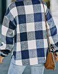 Dim Gray Plaid Button Up Dropped Shoulder Jacket