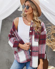 Light Slate Gray Plaid Button Up Dropped Shoulder Jacket